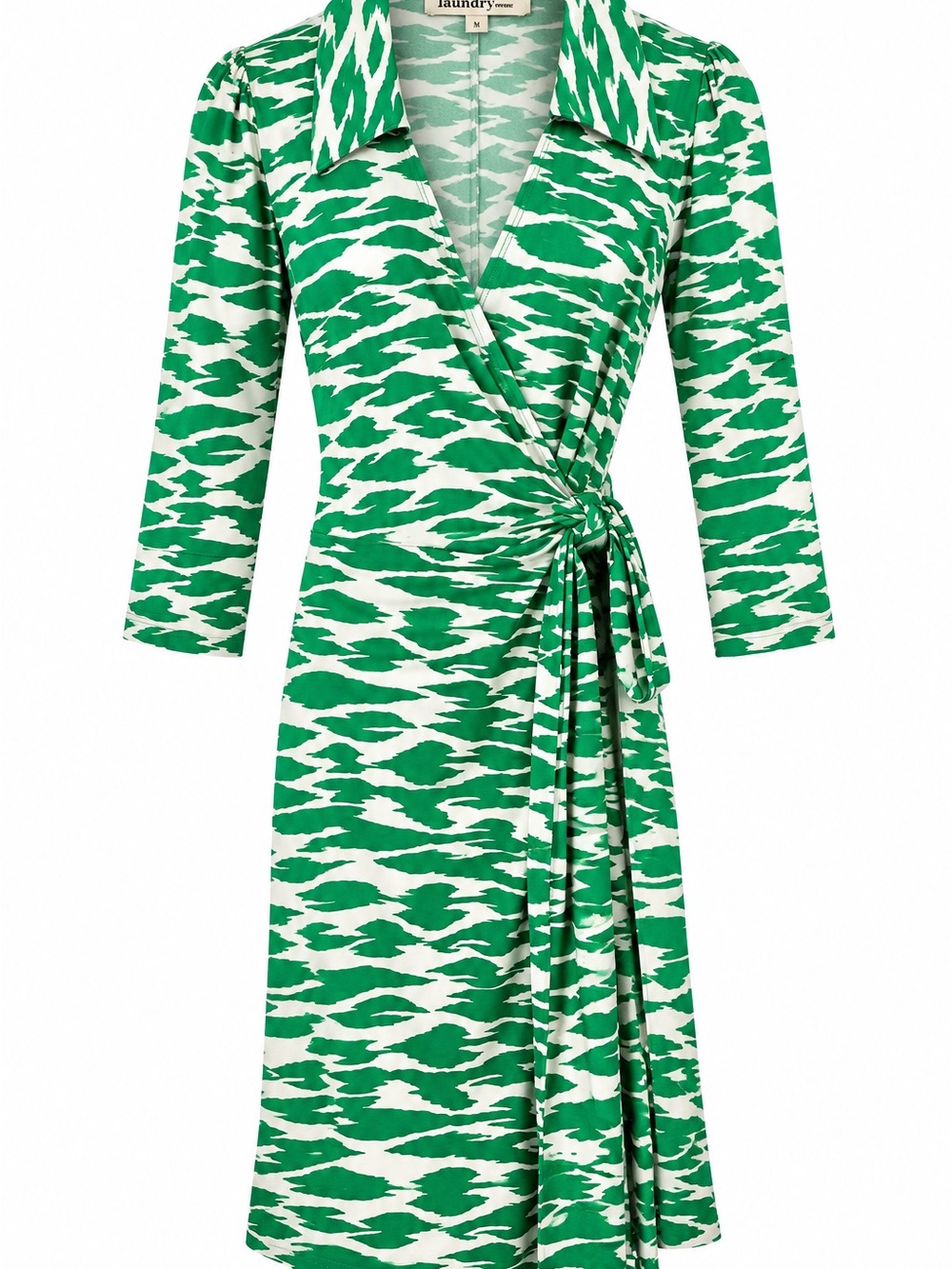 Laundry by Design Green Ivory Animal Print Wrap Dress M